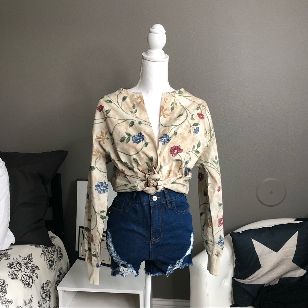 Vintage inspo Floral Nude Casual Top Shirt AB